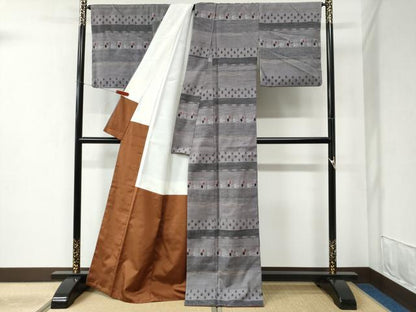 平和屋着物●上質な紬 絣文様 正絹 逸品 未使用 CABB4781yc