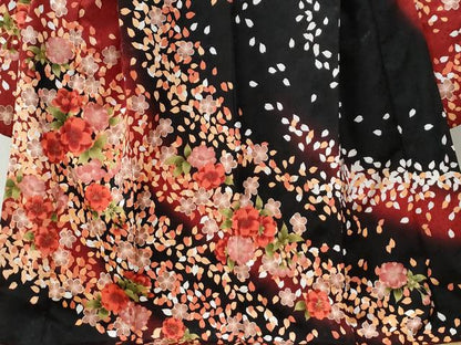 平和屋着物●H・L（アッシュエル） HENRI-LUC CHAPUIS 振袖 舞桜文 暈し染め 黒地 金彩 洗える着物 CABB4782yc