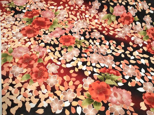 平和屋着物●H・L（アッシュエル） HENRI-LUC CHAPUIS 振袖 舞桜文 暈し染め 黒地 金彩 洗える着物 CABB4782yc