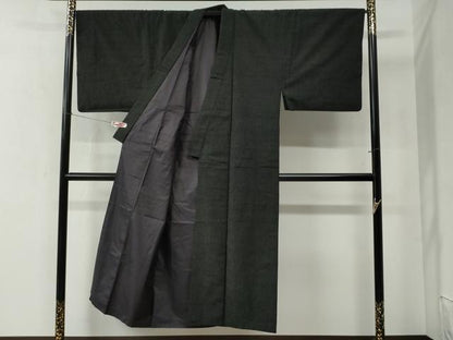 平和屋着物●男性 紬 霞文 黒地 正絹 逸品 CABB4784yc