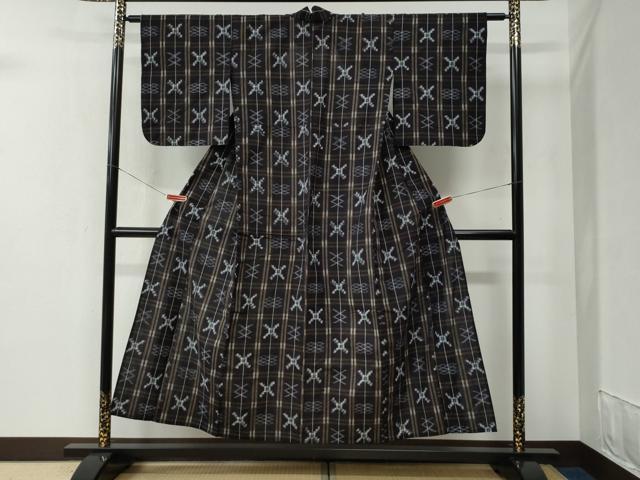 平和屋着物▽本場琉球絣 綿琉球 単衣 格子吉祥文 綿 逸品 CABB4786yc