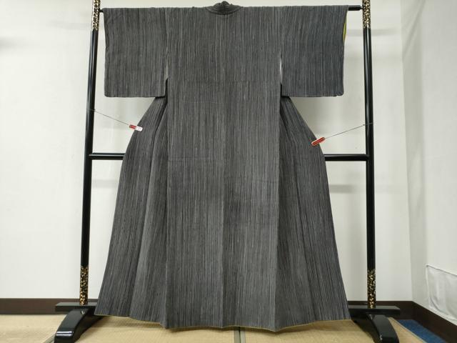 平和屋着物●上質な小紋 縞 黒地 正絹 逸品 CABB4787yc