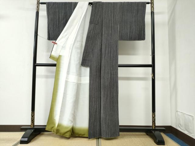 平和屋着物●上質な小紋 縞 黒地 正絹 逸品 CABB4787yc