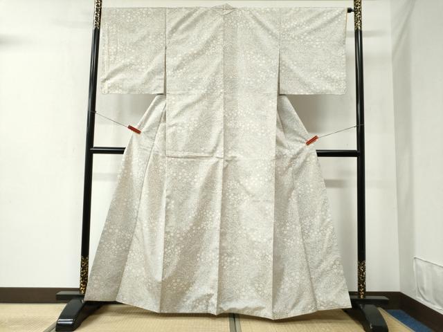 平和屋着物●本場大島紬 白大島 9マルキ 草花文 正絹 逸品 CABB4794yc