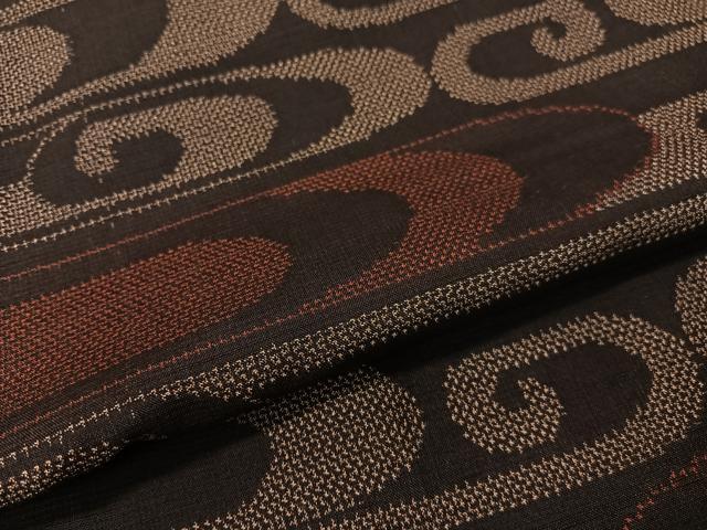 平和屋着物●上質な紬　光琳水　黒地　正絹　逸品　未使用　CABB4808vp