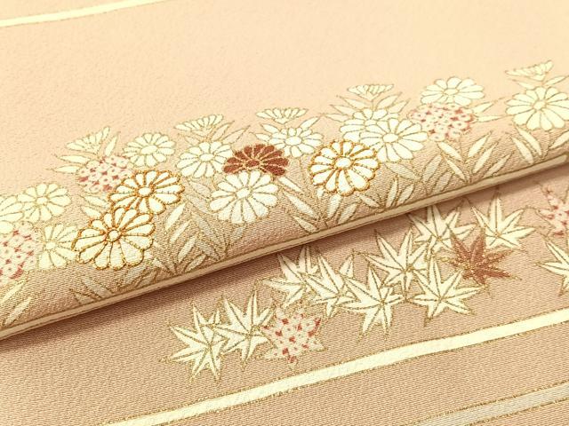 平和屋着物●訪問着 駒刺繍 霞花文 金彩 正絹 逸品 CABB4882vp