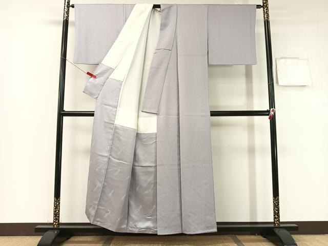 色無地フルセット　着物　正絹　作家物　二代目　清次郎　グレー　裾地紋模様　k4 色無地フルセット 着物 正絹 作家物 二代目 清次郎 グレー 裾地紋模様 k4