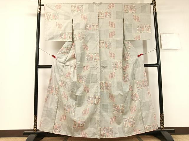 平和屋着物●本場大島紬　9マルキ　コプト文様　正絹　逸品　DABA1511ps 平和屋着物○本場大島紬 白大島 9マルキ エジプト壁画文様 正絹 逸品 未