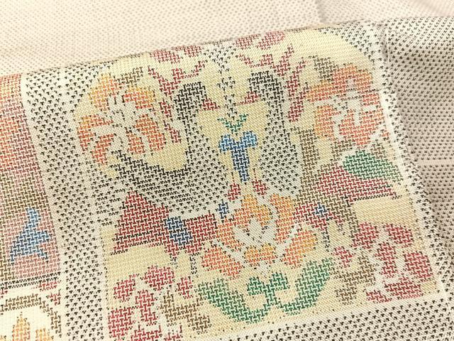 平和屋着物○本場大島紬 白大島 9マルキ エジプト壁画文様 正絹 逸品 未