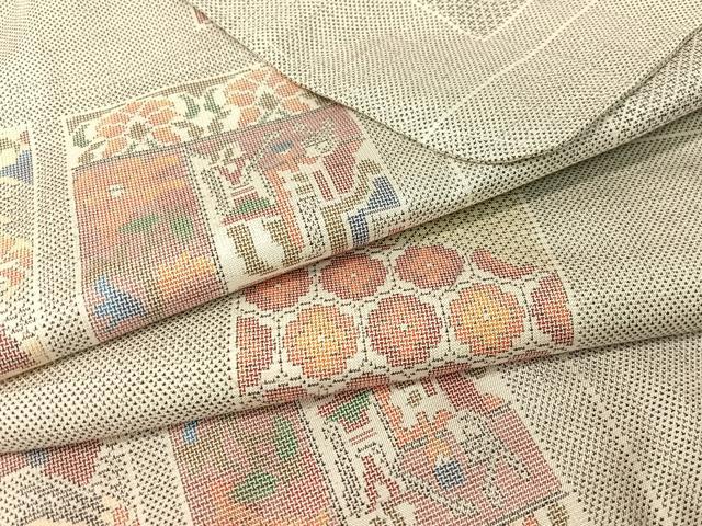 平和屋着物○本場大島紬 白大島 9マルキ エジプト壁画文様 正絹 逸品 未