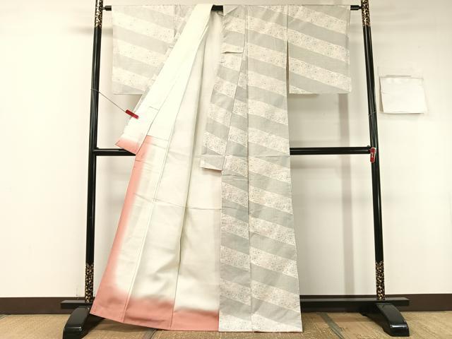 平和屋着物●本場大島紬　白大島　120亀甲　斜線花文　正絹　逸品　CABB4898vp