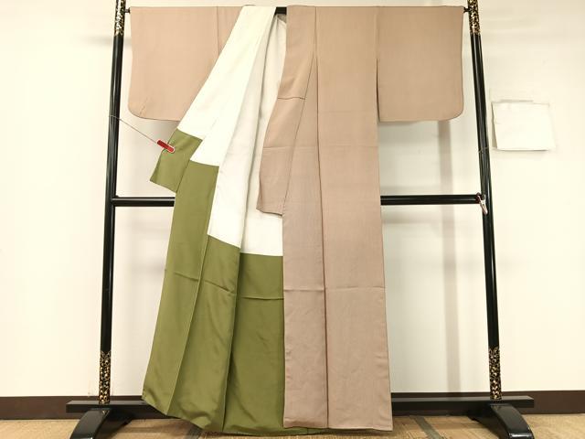 平和屋着物●江戸小紋　万筋　赤白橡色×薄卵色　正絹　逸品　CABB4900vp