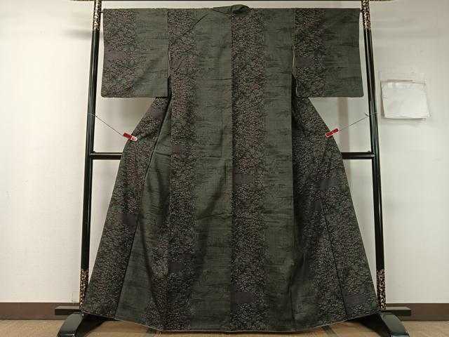 平和屋着物○本場大島紬 染大島 訪問着 樹林シルエット 正絹 逸品