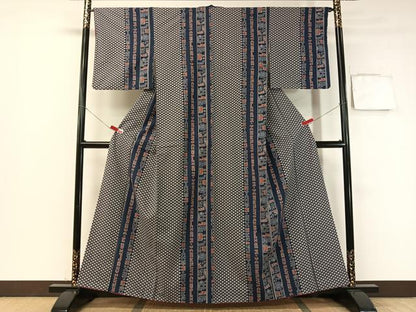 平和屋着物●上質な小紋 紬地 幾何学間道 正絹 逸品 CABB4942vp