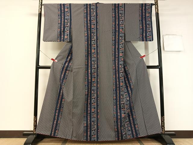 平和屋着物●上質な小紋 紬地 幾何学間道 正絹 逸品 CABB4942vp