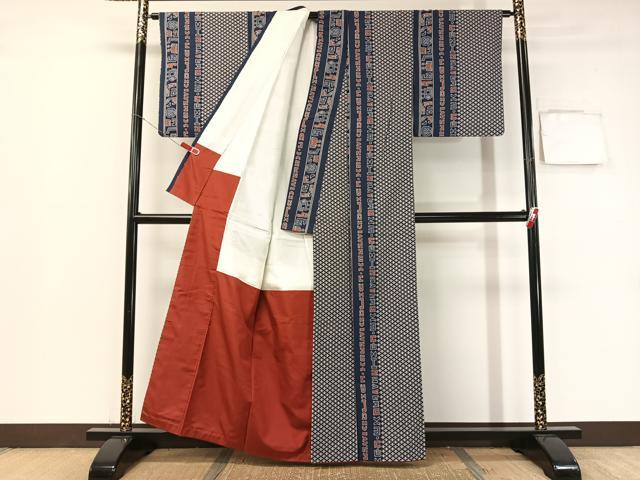 平和屋着物●上質な小紋 紬地 幾何学間道 正絹 逸品 CABB4942vp
