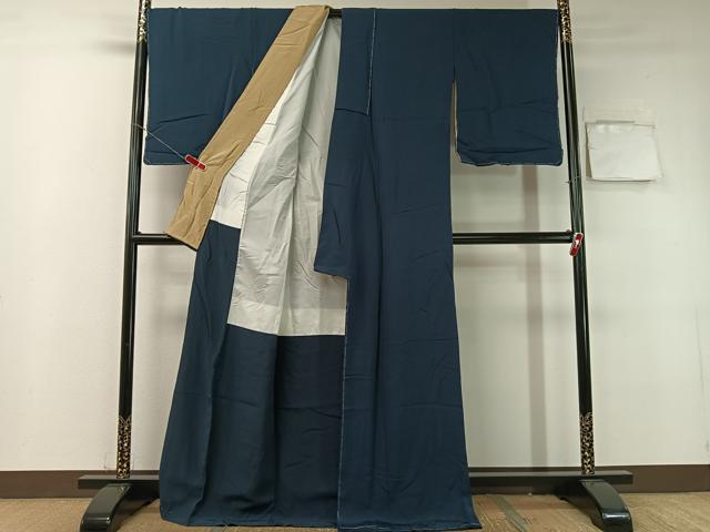 平和屋着物●上質な色無地　濃藍色　ロング丈　正絹　逸品　未使用　CABB4956vp