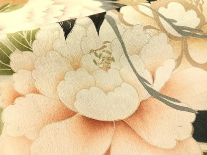 平和屋着物●アンティーク　大正ロマン　黒留袖　駒刺繍　飛鶴吉祥花文　暈し染め　正絹　逸品　CABB4962vp