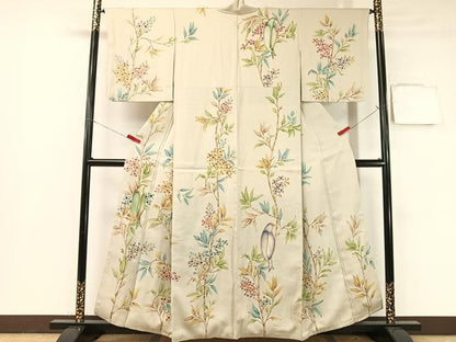 平和屋着物●訪問着　刺繍　枝花鳥文　金糸　正絹　逸品　CABB4967vp