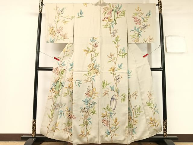 平和屋着物●訪問着　刺繍　枝花鳥文　金糸　正絹　逸品　CABB4967vp