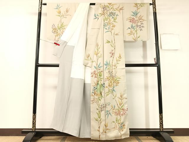 平和屋着物●訪問着　刺繍　枝花鳥文　金糸　正絹　逸品　CABB4967vp