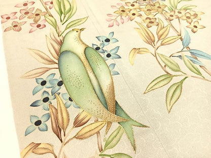 平和屋着物●訪問着　刺繍　枝花鳥文　金糸　正絹　逸品　CABB4967vp