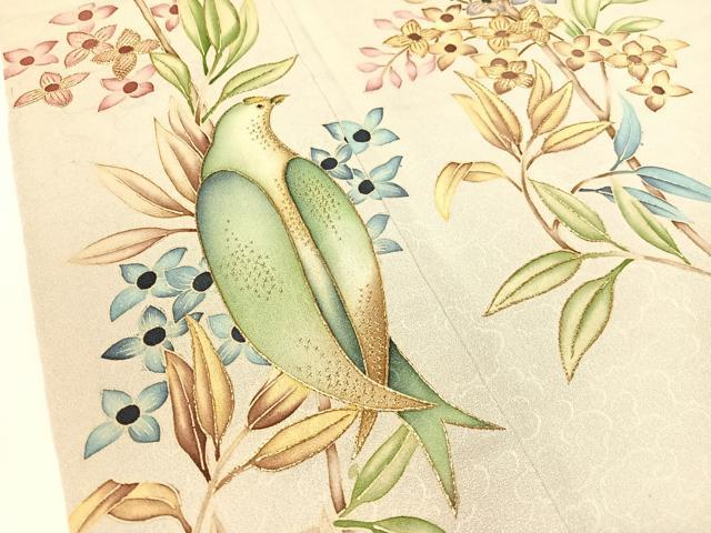 平和屋着物●訪問着　刺繍　枝花鳥文　金糸　正絹　逸品　CABB4967vp