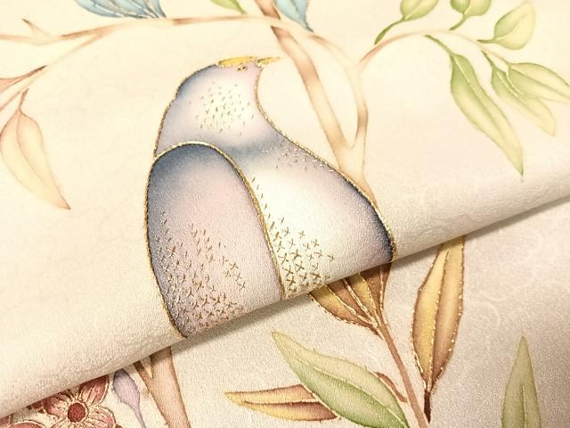 平和屋着物●訪問着　刺繍　枝花鳥文　金糸　正絹　逸品　CABB4967vp