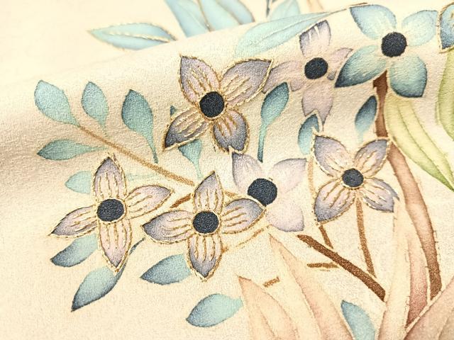 平和屋着物●訪問着　刺繍　枝花鳥文　金糸　正絹　逸品　CABB4967vp