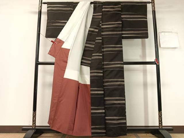 平和屋着物●本場大島紬　横段文　正絹　逸品　CABB4968vp