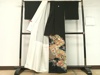 平和屋着物●本加賀友禅作家　稲荷茂雄　黒留袖　手描き　唐子遊び　金彩　正絹　逸品　未使用　CABB4971vp