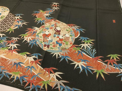 平和屋着物●本加賀友禅作家　稲荷茂雄　黒留袖　手描き　唐子遊び　金彩　正絹　逸品　未使用　CABB4971vp