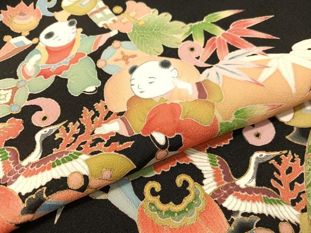平和屋着物●本加賀友禅作家　稲荷茂雄　黒留袖　手描き　唐子遊び　金彩　正絹　逸品　未使用　CABB4971vp