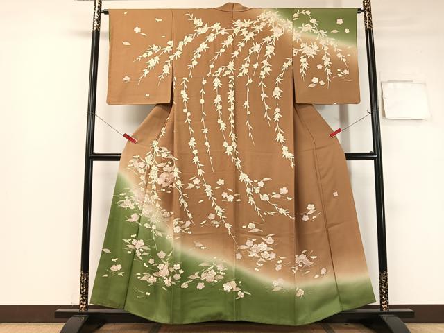 平和屋着物●訪問着　作家物　吹寄せ枝垂れ花文　暈し染め　金彩　正絹　逸品　CABB4982vp
