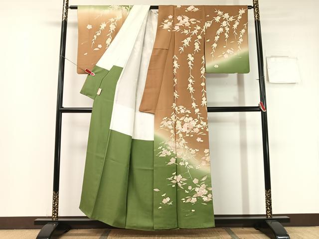 平和屋着物●訪問着　作家物　吹寄せ枝垂れ花文　暈し染め　金彩　正絹　逸品　CABB4982vp