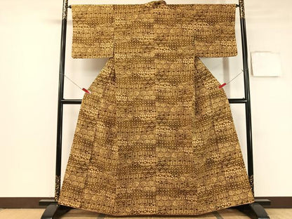平和屋着物●上質な小紋 紬地 型染め 吉祥花文 正絹 逸品 CABB4985vp