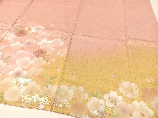 平和屋着物○豪華振袖 駒刺繍 舞桜 暈し染め 金銀彩 正絹