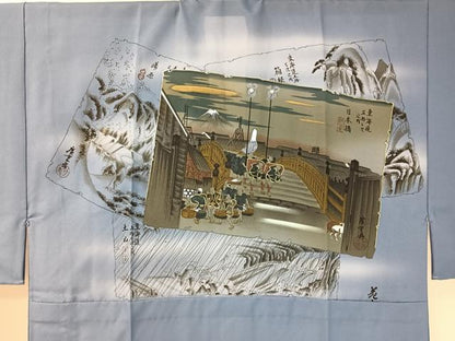 平和屋着物●男性　長襦袢　無双仕立て　東海道五拾三次　暈し染め　金彩　洗える着物　未使用　CABB4994vp