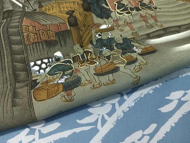 平和屋着物●男性　長襦袢　無双仕立て　東海道五拾三次　暈し染め　金彩　洗える着物　未使用　CABB4994vp