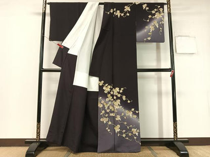 平和屋着物●中国三大刺繍　総相良刺繍　訪問着　葡萄蔦の葉文　暈し染め　金糸　正絹　逸品　CABB5005vp