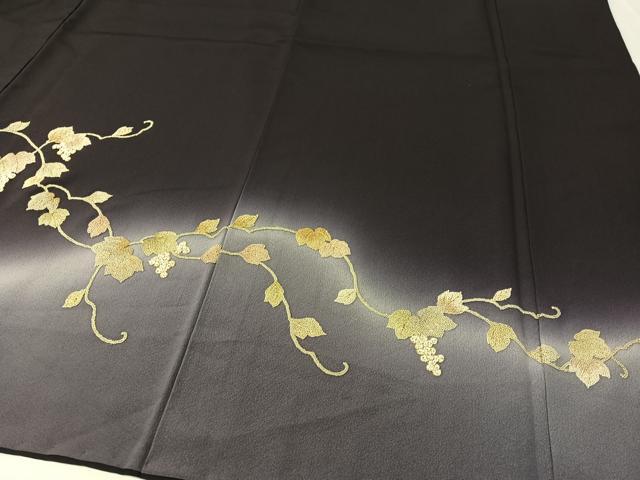 平和屋着物●中国三大刺繍　総相良刺繍　訪問着　葡萄蔦の葉文　暈し染め　金糸　正絹　逸品　CABB5005vp