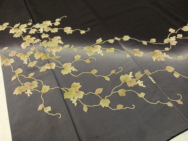 平和屋着物●中国三大刺繍　総相良刺繍　訪問着　葡萄蔦の葉文　暈し染め　金糸　正絹　逸品　CABB5005vp