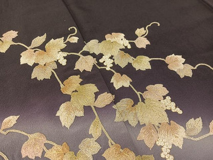 平和屋着物●中国三大刺繍　総相良刺繍　訪問着　葡萄蔦の葉文　暈し染め　金糸　正絹　逸品　CABB5005vp