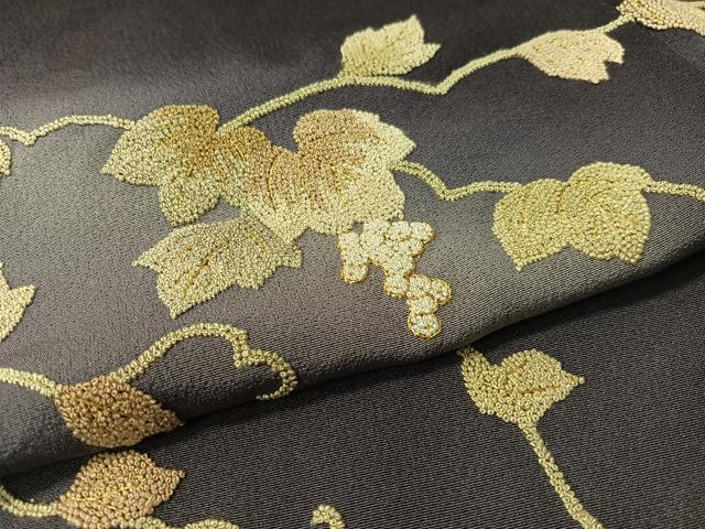 平和屋着物●中国三大刺繍　総相良刺繍　訪問着　葡萄蔦の葉文　暈し染め　金糸　正絹　逸品　CABB5005vp