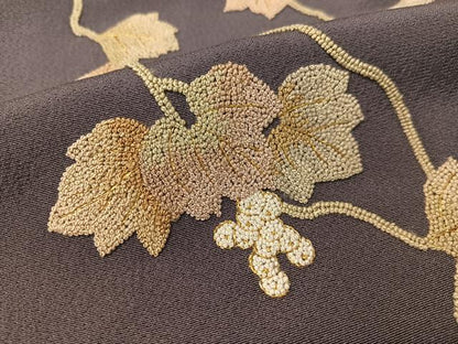 平和屋着物●中国三大刺繍　総相良刺繍　訪問着　葡萄蔦の葉文　暈し染め　金糸　正絹　逸品　CABB5005vp