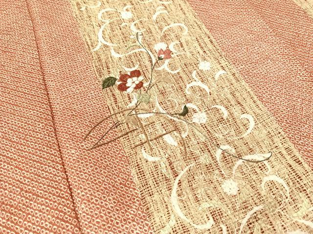平和屋着物●訪問着　総絞り　刺繍　花唐草間道　金彩　正絹　逸品　CABB5012vp 平和屋着物○訪問着 総絞り 刺繍 花唐草間道 金彩 正絹 逸品 CABB5012vp