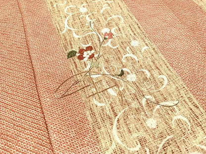 平和屋着物●訪問着　総絞り　刺繍　花唐草間道　金彩　正絹　逸品　CABB5012vp