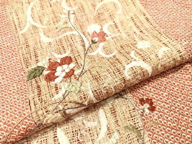 平和屋着物●訪問着　総絞り　刺繍　花唐草間道　金彩　正絹　逸品　CABB5012vp 平和屋着物○訪問着 総絞り 刺繍 花唐草間道 金彩 正絹 逸品