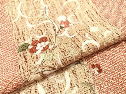平和屋着物●訪問着　総絞り　刺繍　花唐草間道　金彩　正絹　逸品　CABB5012vp