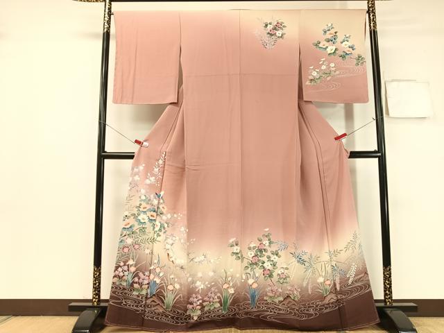 平和屋着物●訪問着　友禅　流水花鳥文　暈し染め　正絹　逸品　未使用　CABB5013vp 平和屋着物○訪問着 友禅 流水花鳥文 暈し染め 正絹 逸品 未